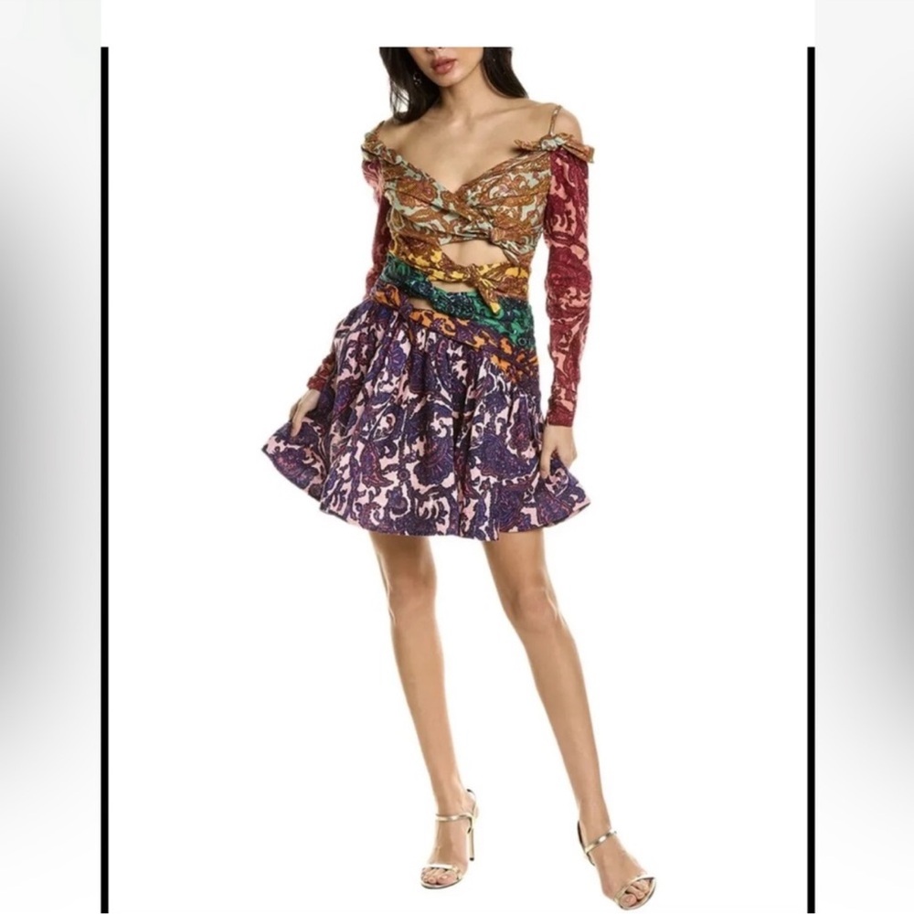 ZIMMERMANN
Cold-shoulder knotted paisley-print tiggy linen mini dress, worn once